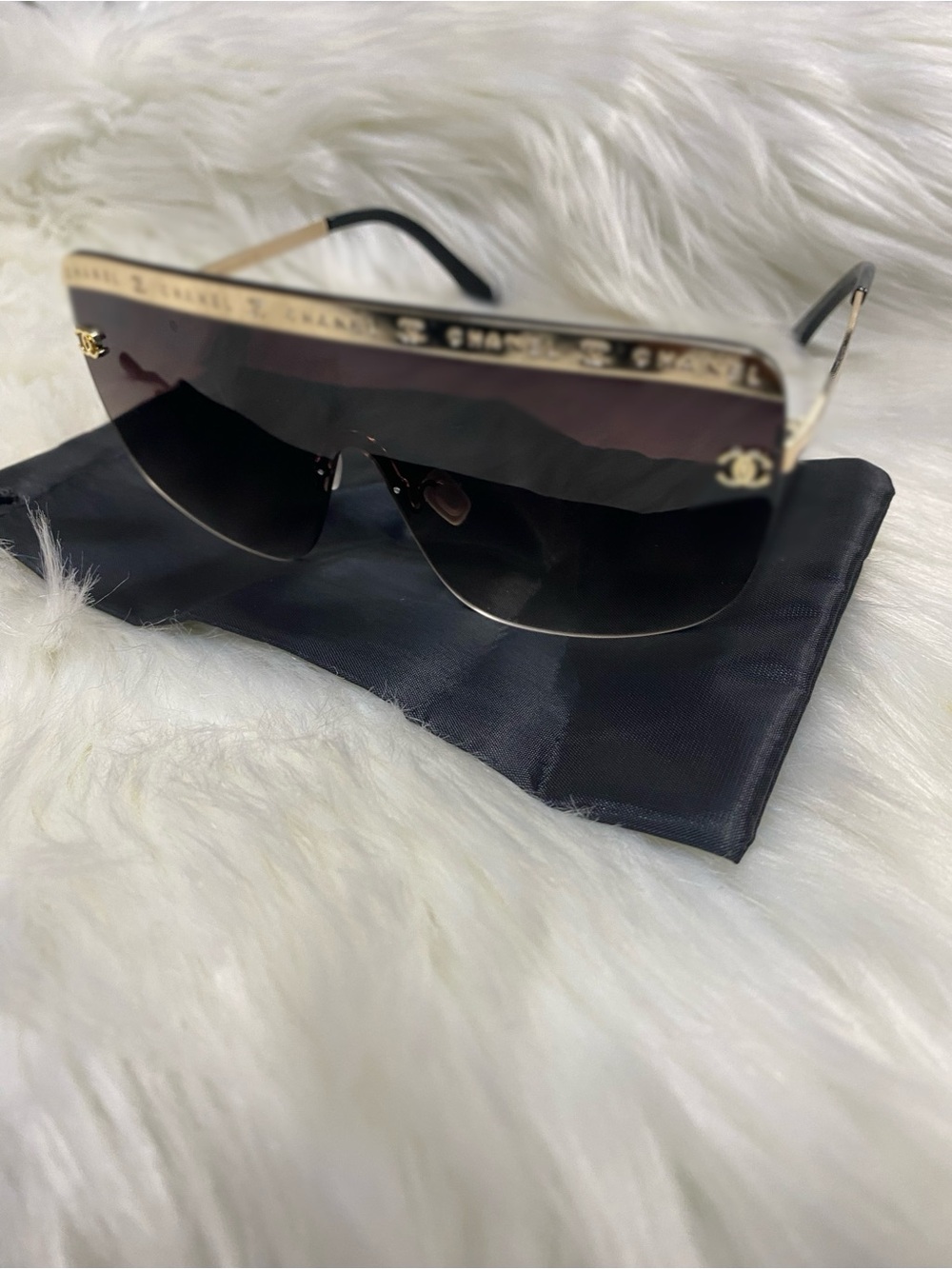 Gold & Black Rimless Shield Sunglasses